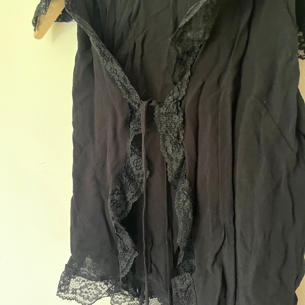 Reformation Black Lace Trim Tie Front Cropped Ruffle Blouse Top Mens Size 2 - Picture 8 of 12